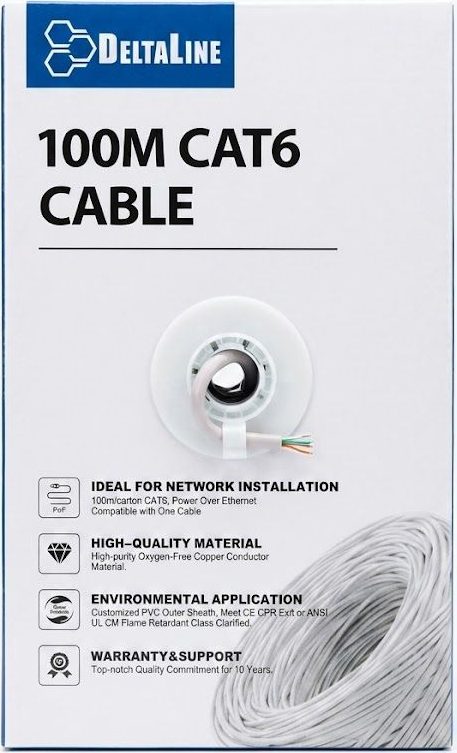 כבל רשת 100מ' CAT6 CABLE נחושת מלאה